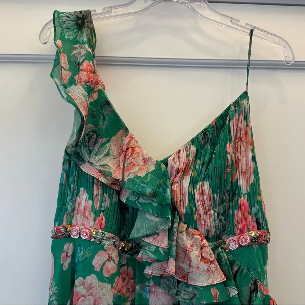 Mac Duggal Green and Pink Floral Maxi Dress - Picture 3 of 5